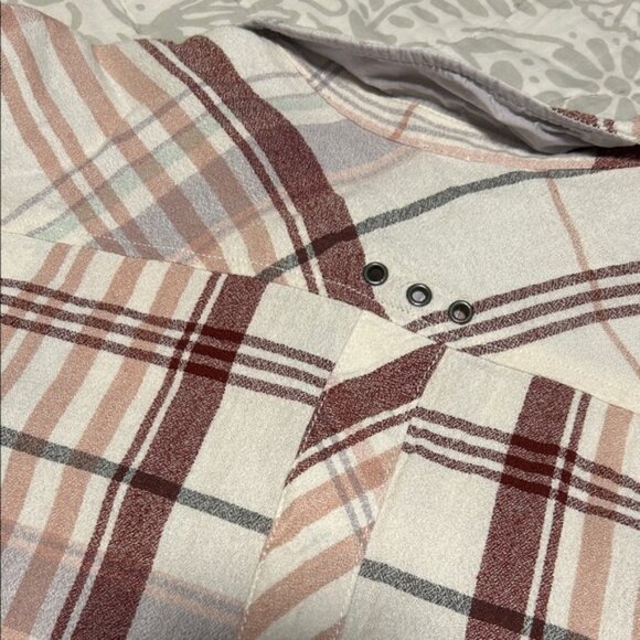 Free People Plaid Oversized Button Down Shirt - Pink and White M - Picture 9 of 9